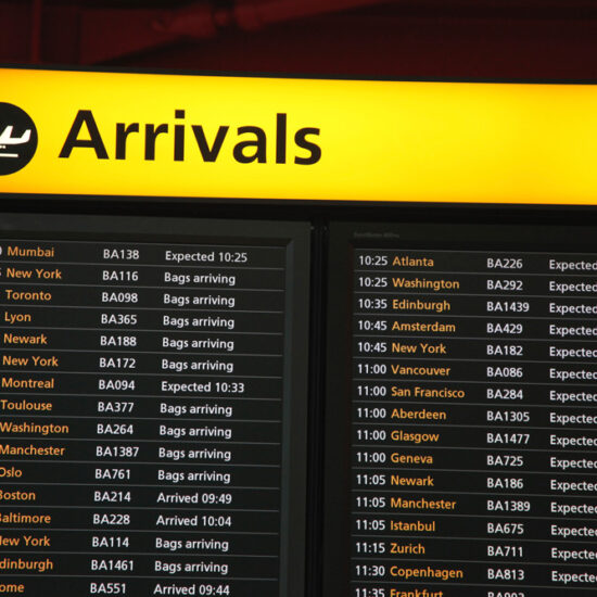 Arrivals noticeboard at Heathrow Airport