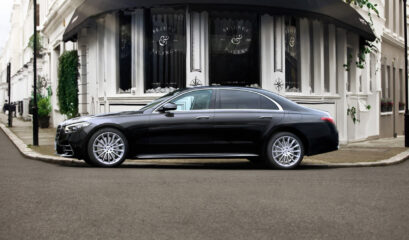 Black Mercedes S-Class limousine in London