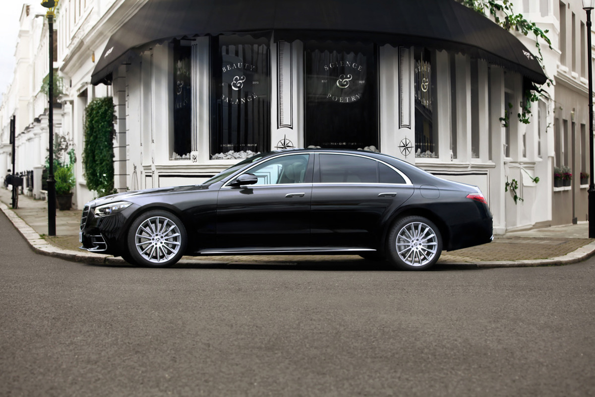 Black Mercedes S-Class limousine in London